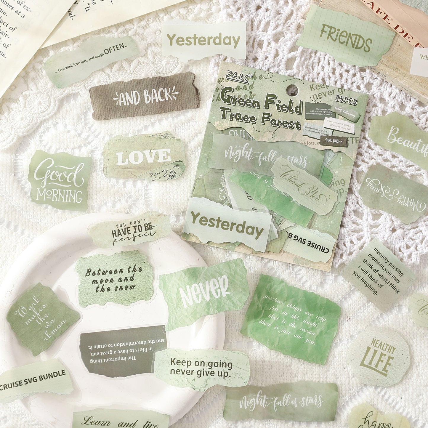 25 Pcs Vintage Words PET Stickers HYYL
