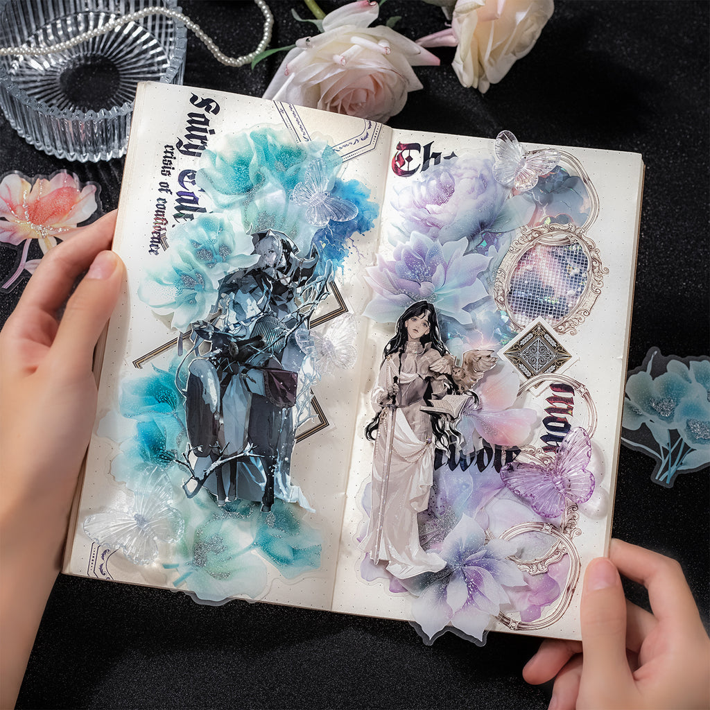 20 Pcs Silver Foil Flower PET Stickers LGHF