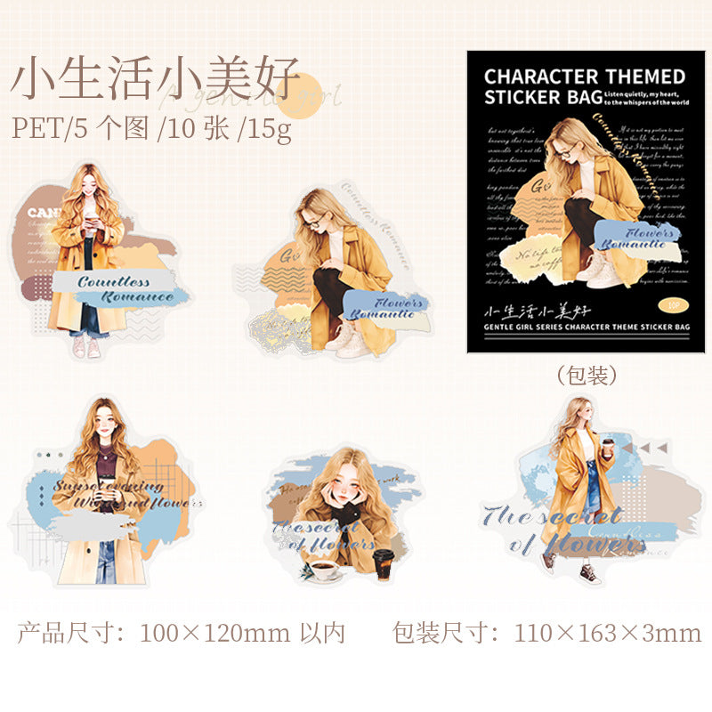 10 Pcs Fashion Girl PET Stickers WRDNS