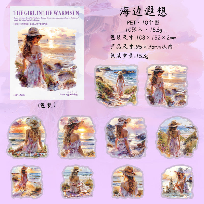 10 Pcs Vintage Sunset Girl PET Stickers NYXSN