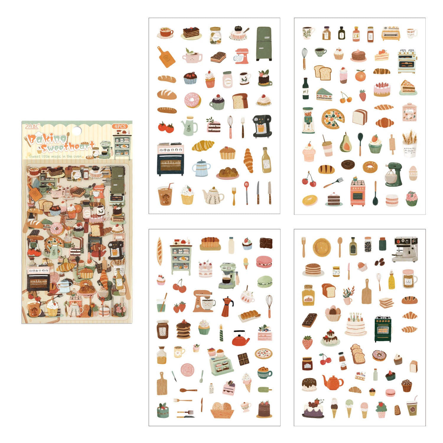 4 Pcs Everyday Journal PET Stickers - Baked Desserts