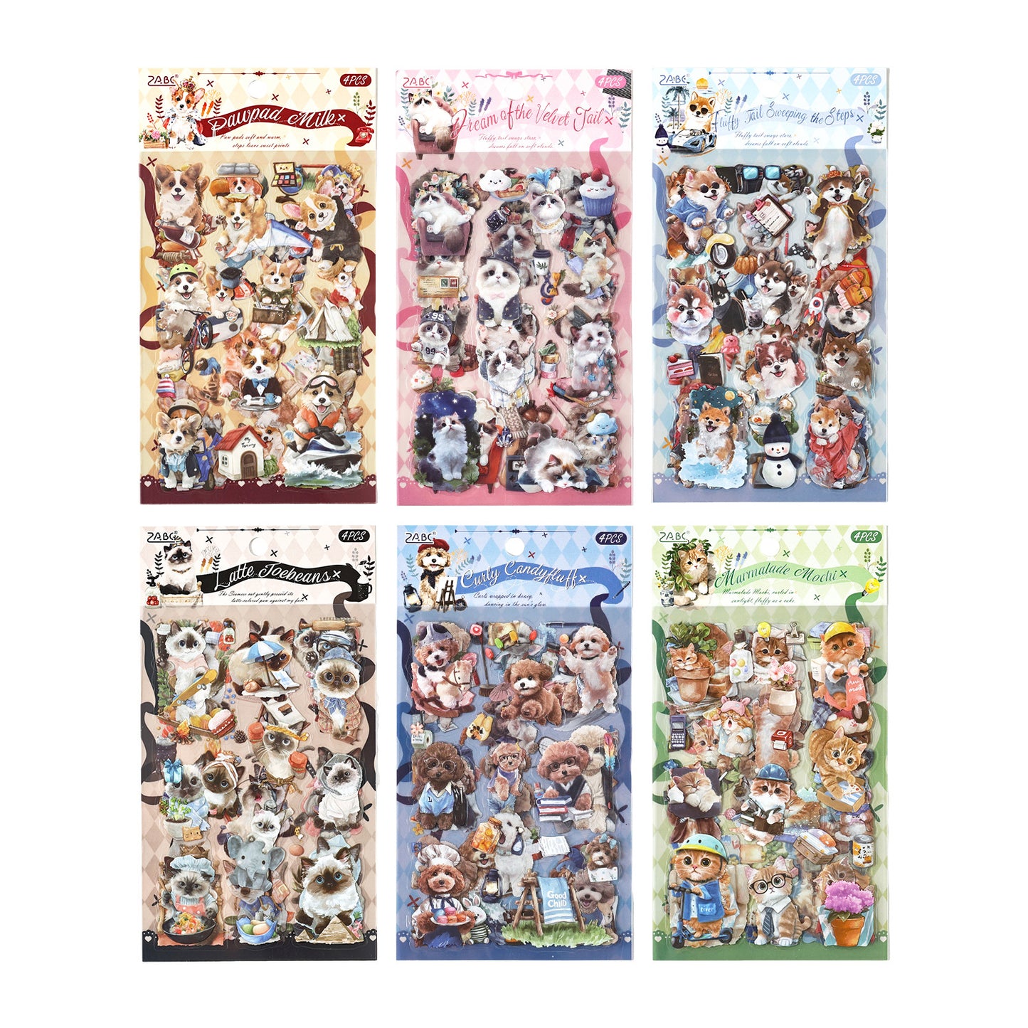 4 Sheets Cute Dog Puppy PET Stickers ZYTX
