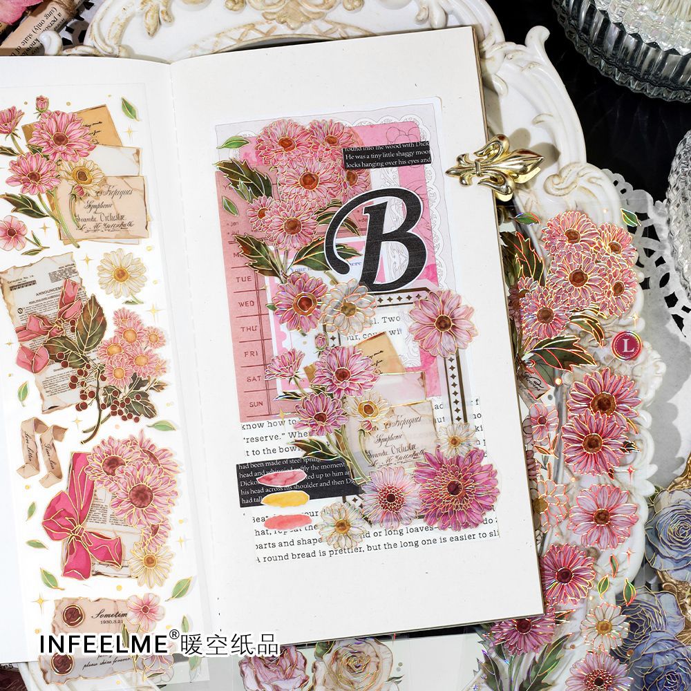 3 Sheets Flower PET Stickers Tape FHZS