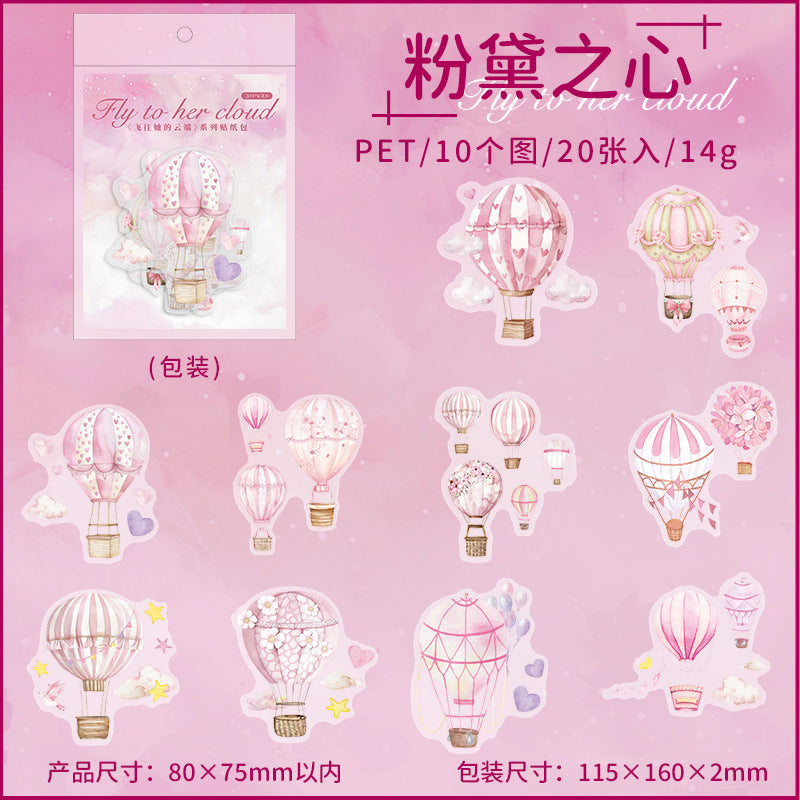 20 Pcs Hot Air Balloon PET Stickers FWTDYD