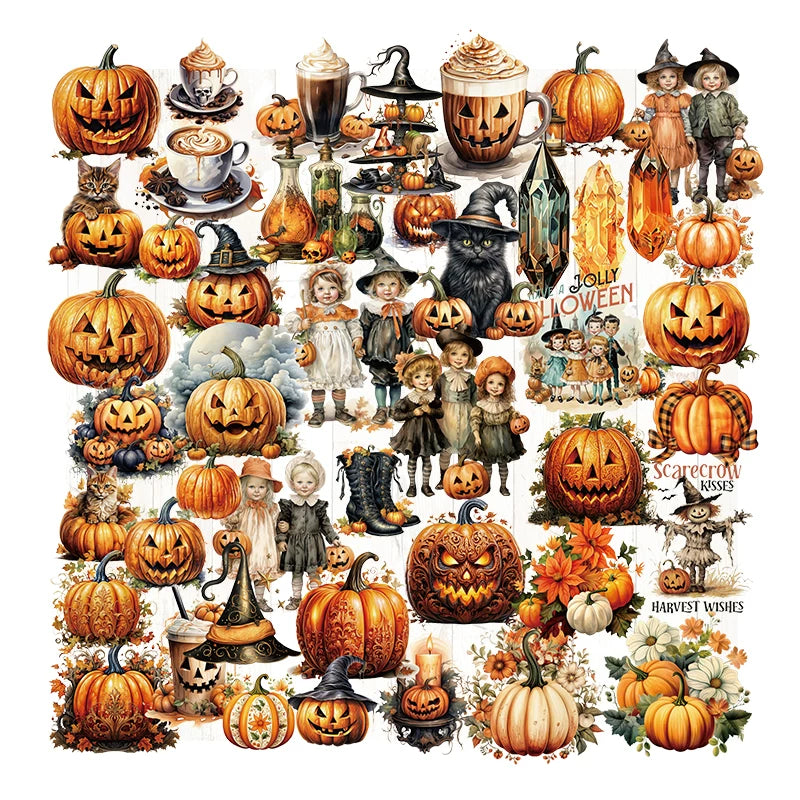 50PCS Vintage Halloween Vellum Paper Stickers