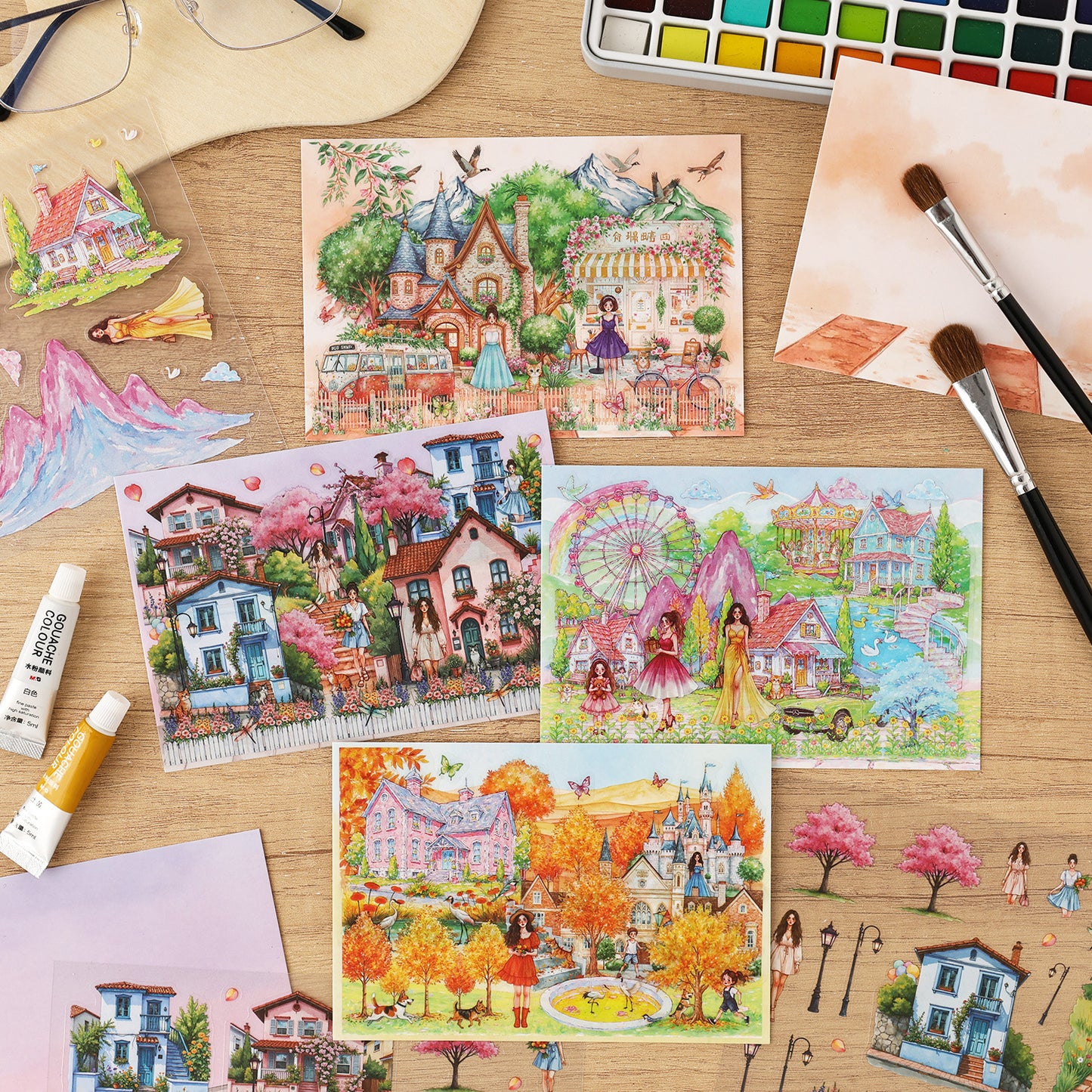 Fantasy Garden Manor Scene DIY Stickers Kit HYTL