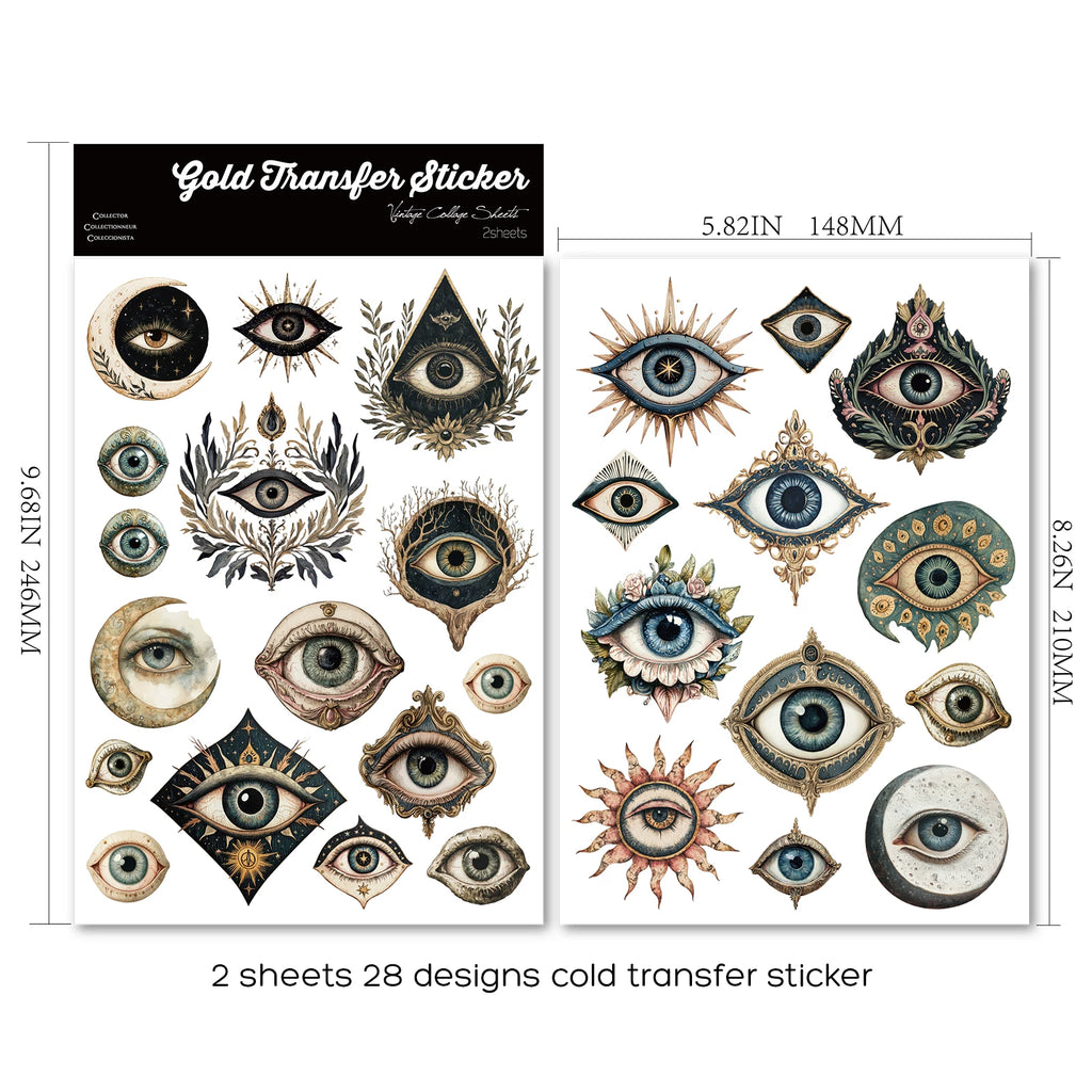 2 Sheets Waterproof Rub on Stickers - Eyes
