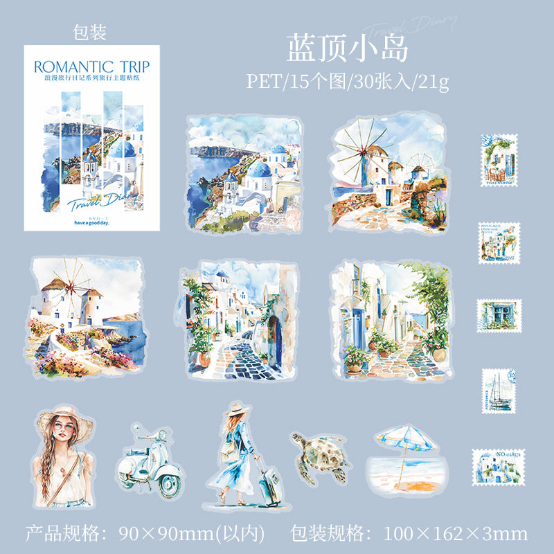 30 Pcs Travel Themed PET Stickers LMLX