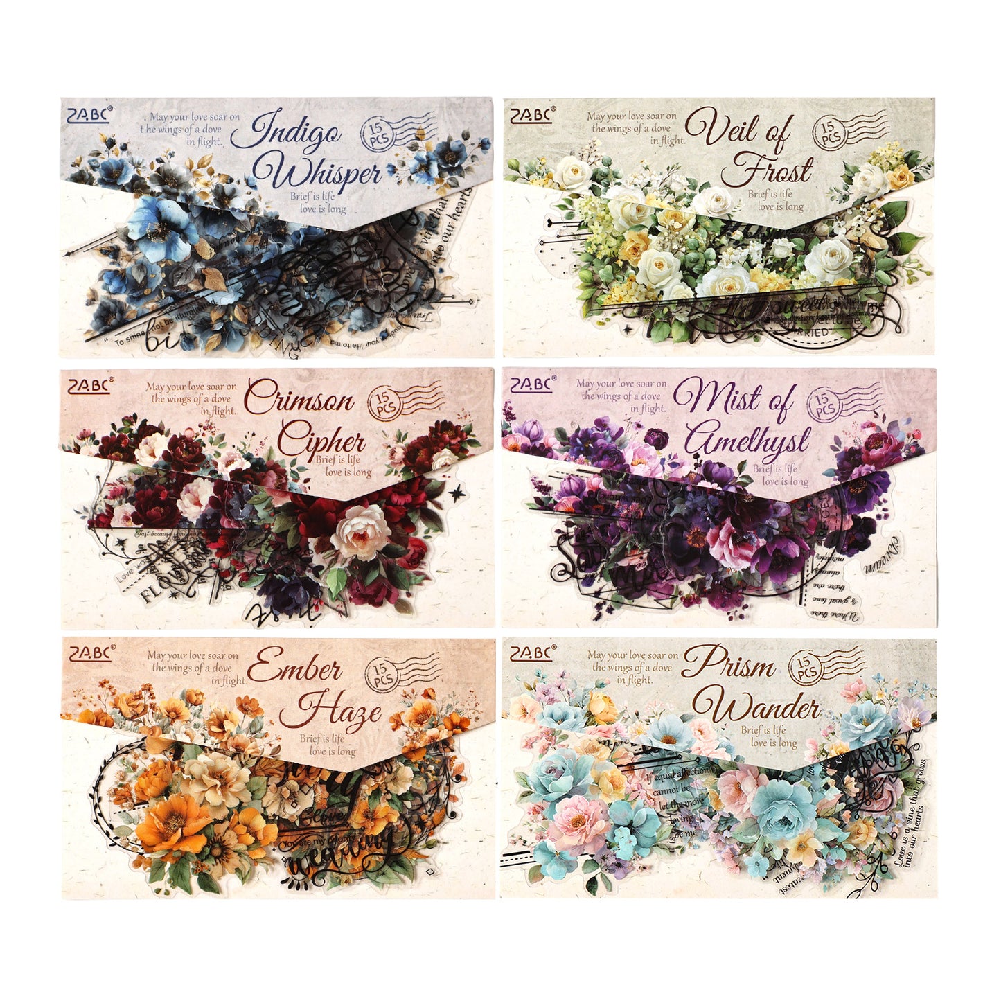 15 Pcs Flower and Words PET Stickers TYSY