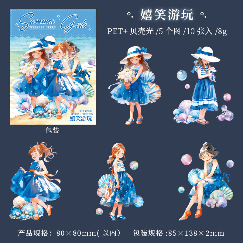10 Pcs Summer Girl PET Stickers XRSN
