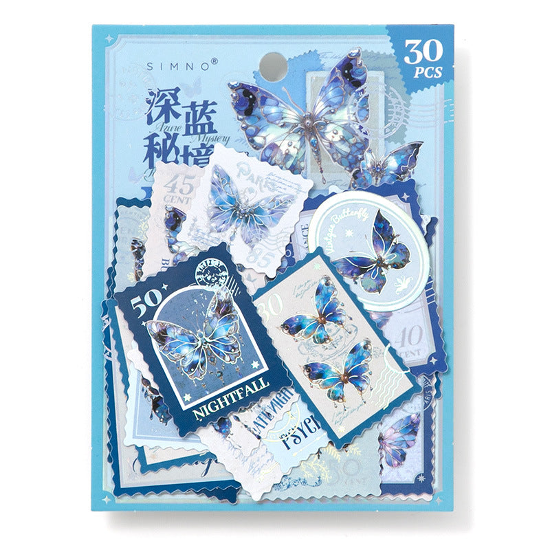 30 Pcs Postage Stamp Butterfly Stickers PPXJ