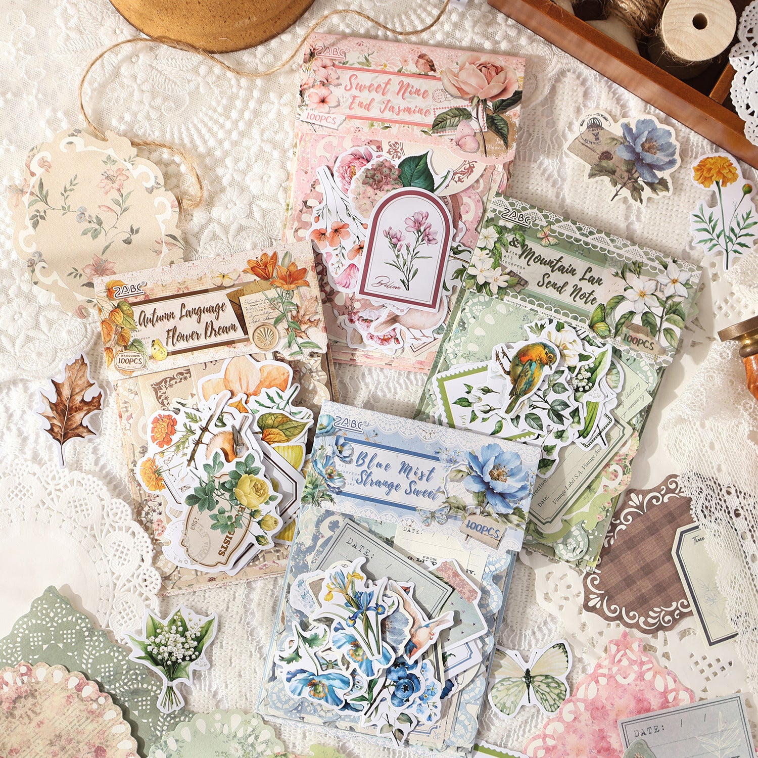 100 Pcs Floral Journal Paper and Stickers Starter Kit HJJS