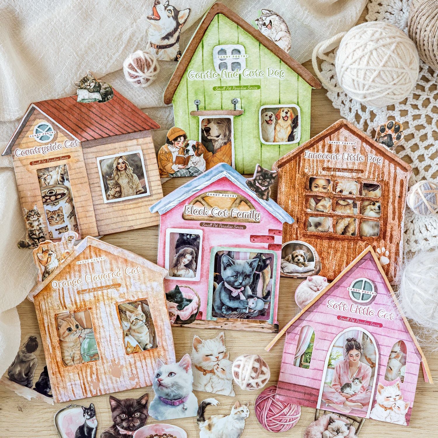 40 Pcs Cat Theme PET Stickers XCLY