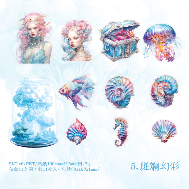 11 Pcs Ocean Mermaid PET Stickers SHWG