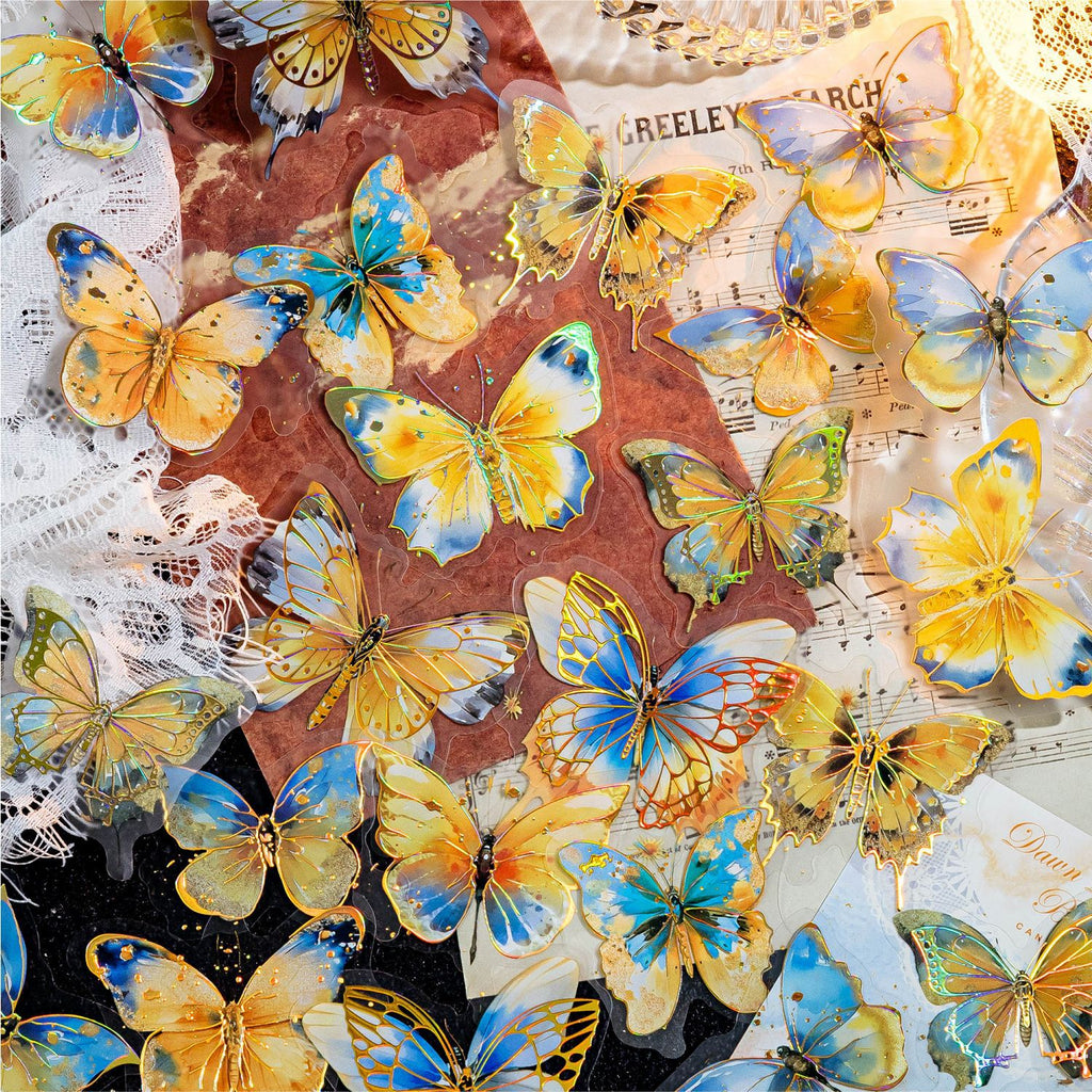 20 Pcs Gold Foil Butterfly PET Stickers FHZD