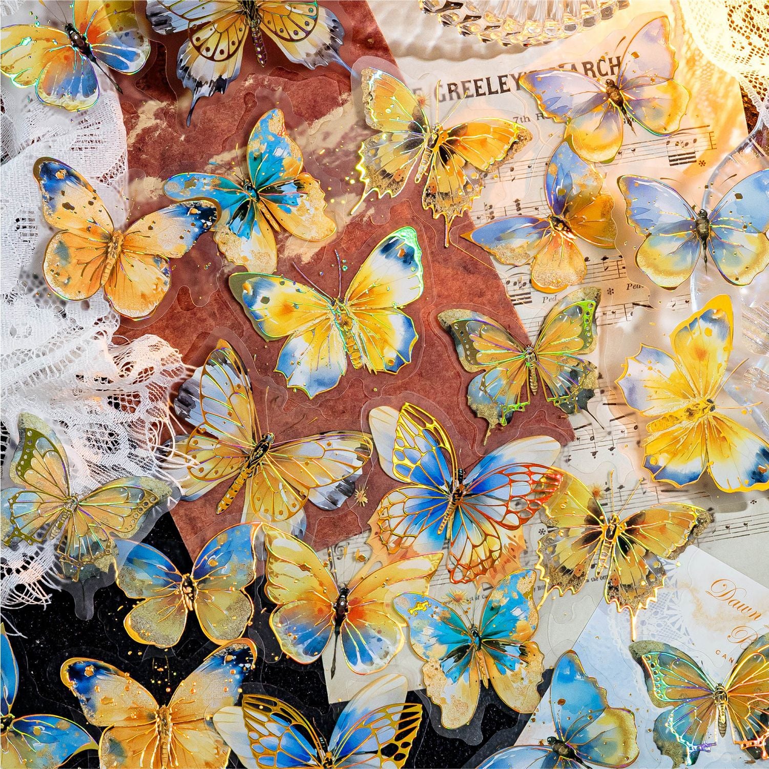 20 Pcs Gold Foil Butterfly PET Stickers FHZD