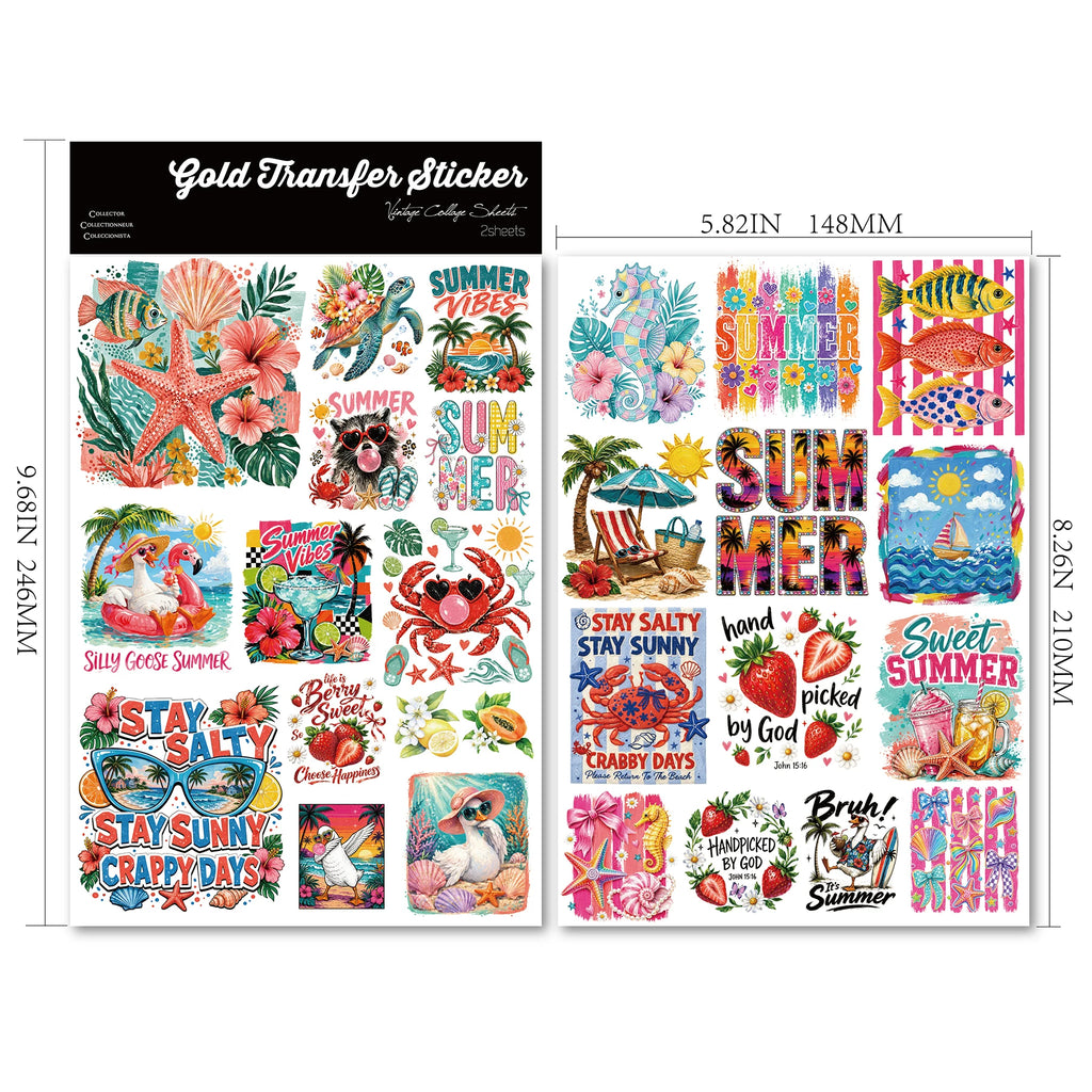2 Sheets Waterproof Rub on Stickers - Summer