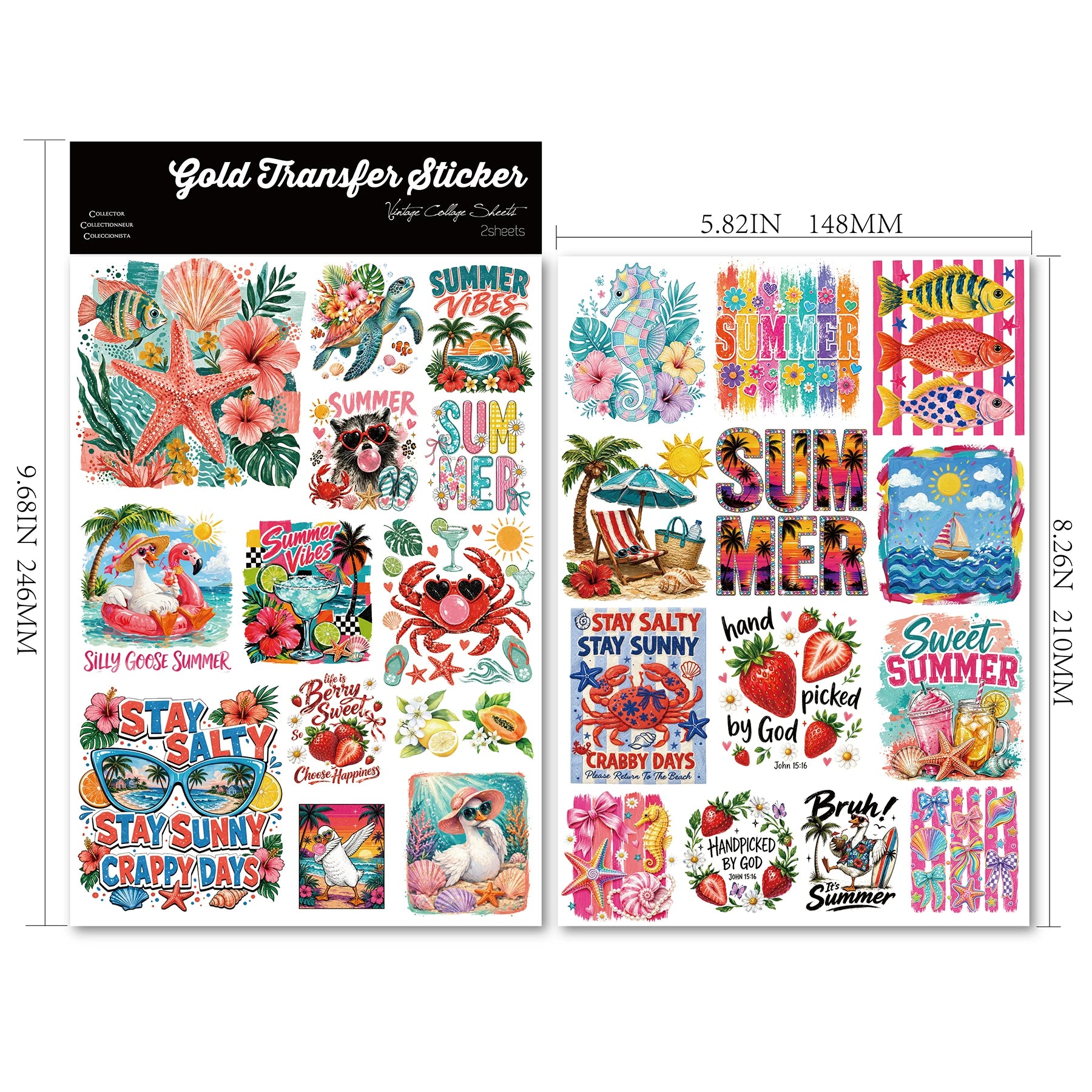 2 Sheets Waterproof Rub on Stickers - Summer