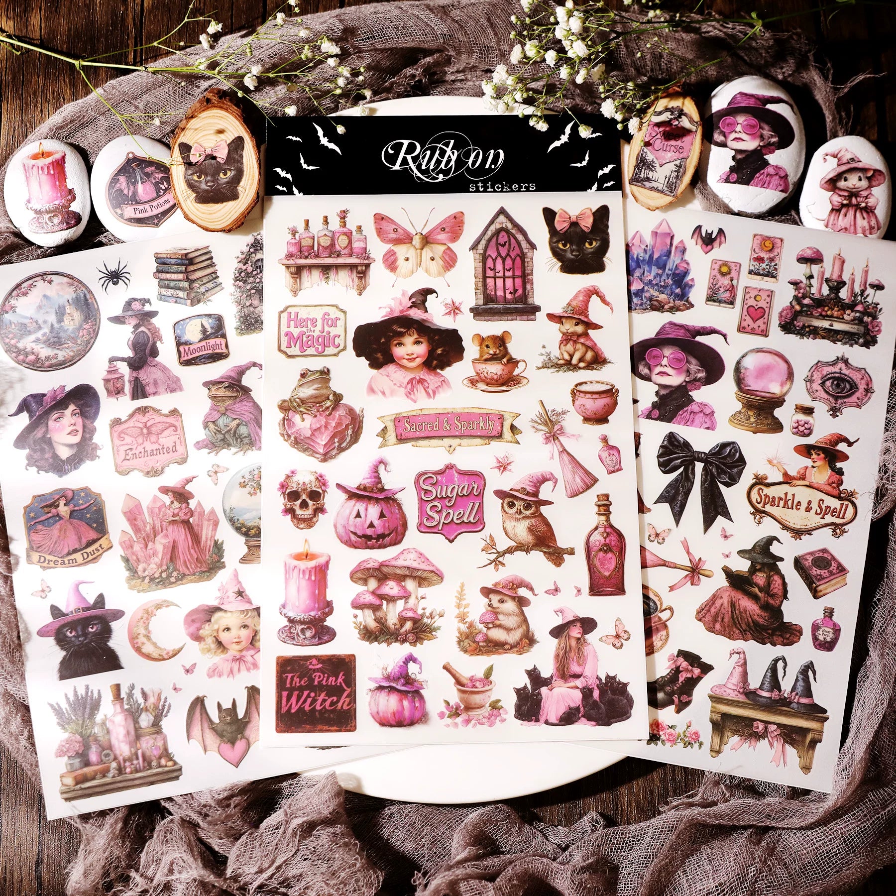 3 Sheets Rub on Stickers - Pink Gothic