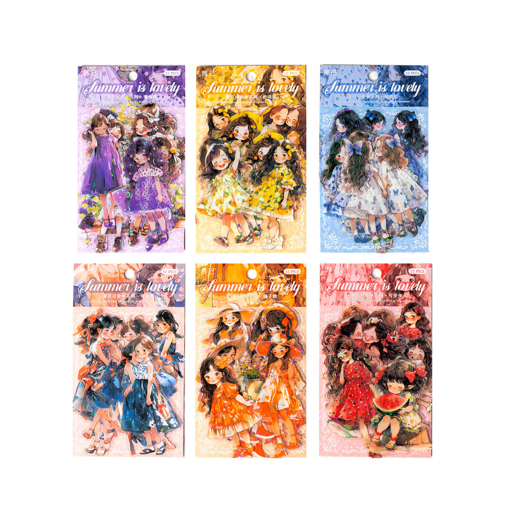 12 Pcs Cute Girl PET Stickers XRKAD