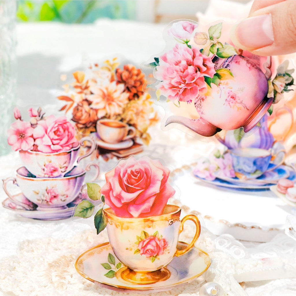20 Pcs Mug and Flowers PET Stickers HYCHH