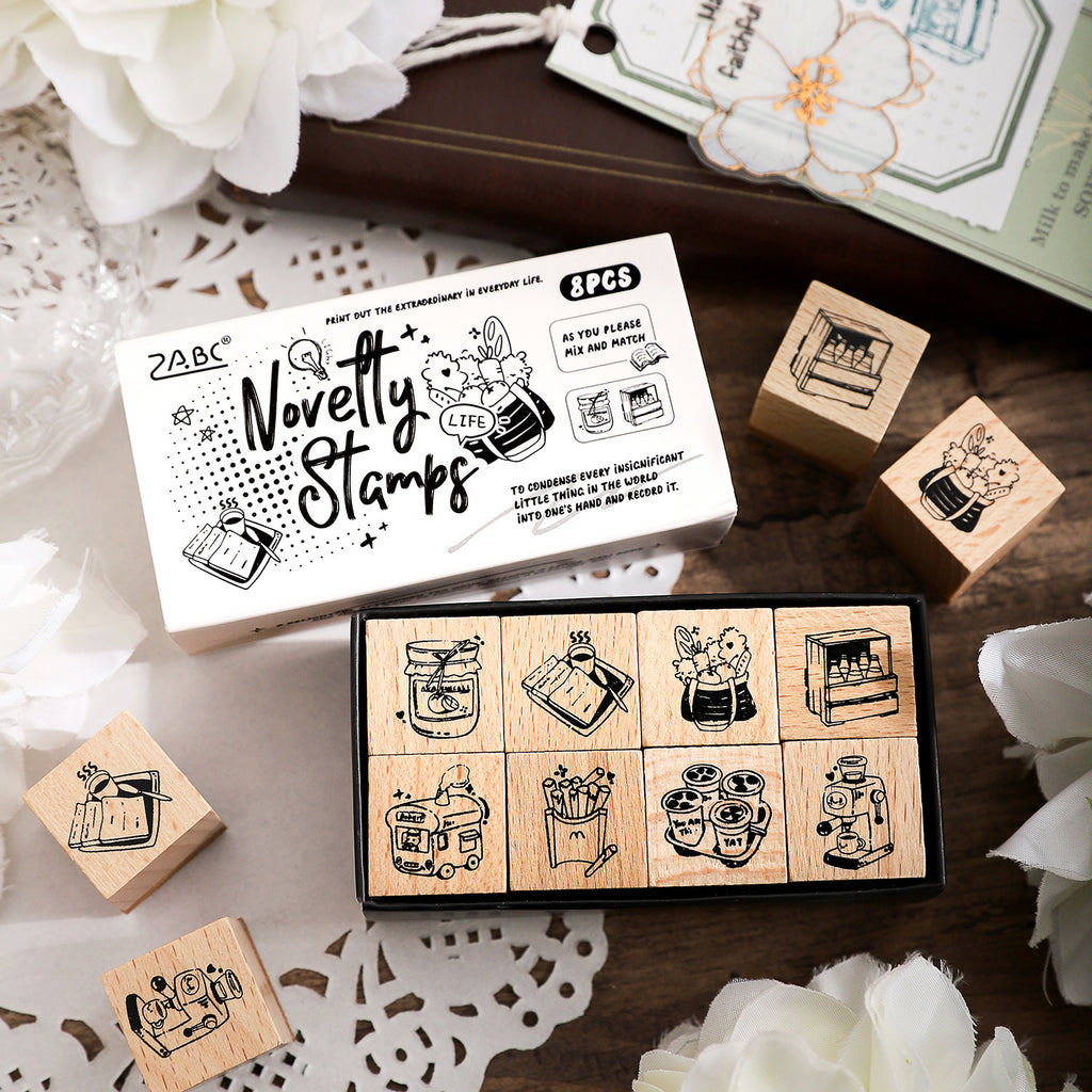 8 Pcs Cute Gadget Wooden Stamps Kit MKQX