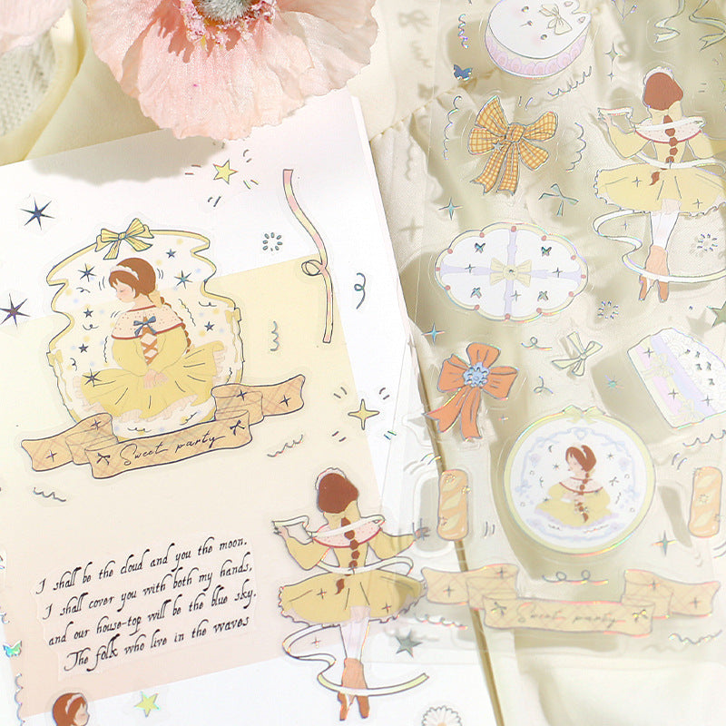 3 Sheets Cute Dancing Girl PET Stickers MZYWQ