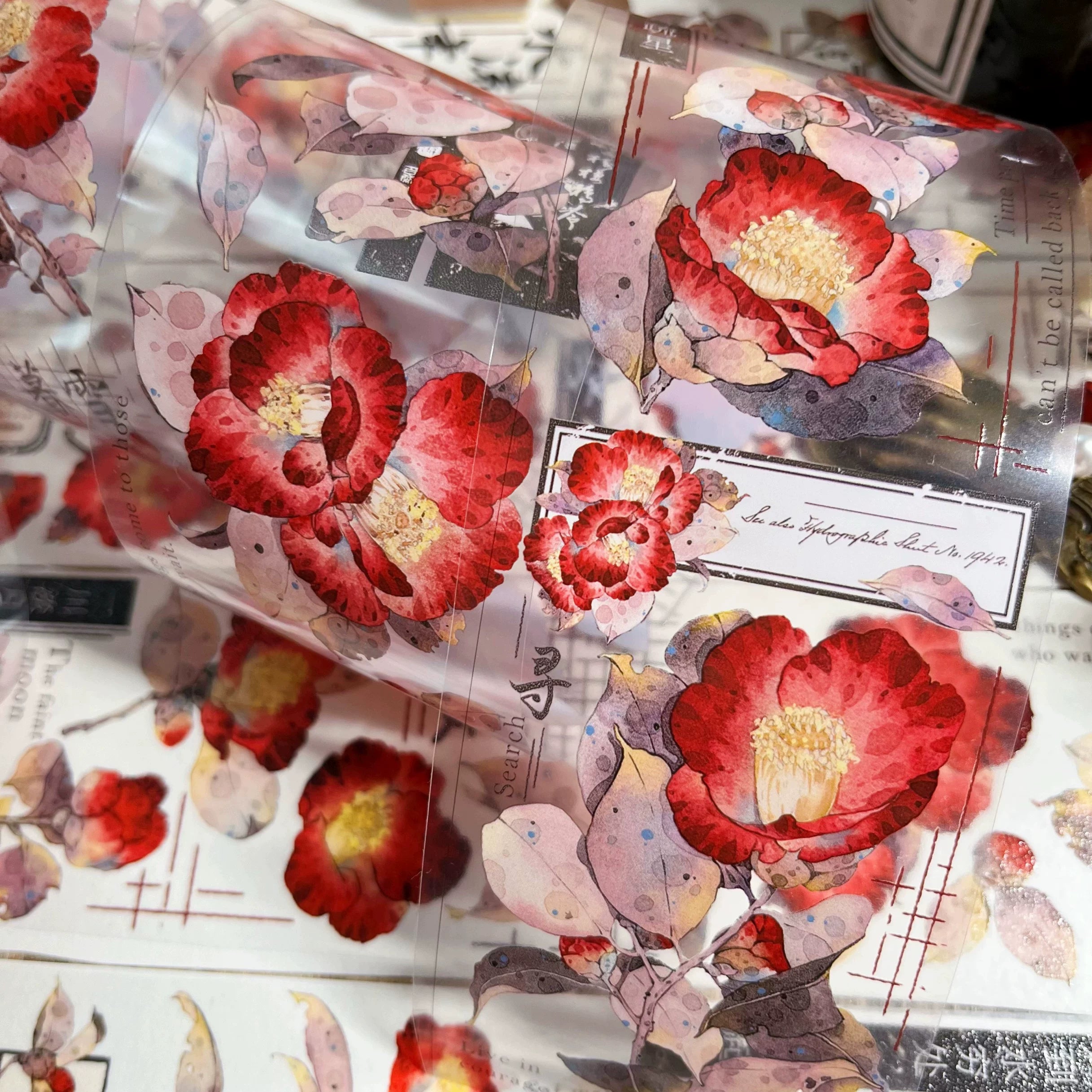 Floral Decorative Tape Rolls- Rouge Stained