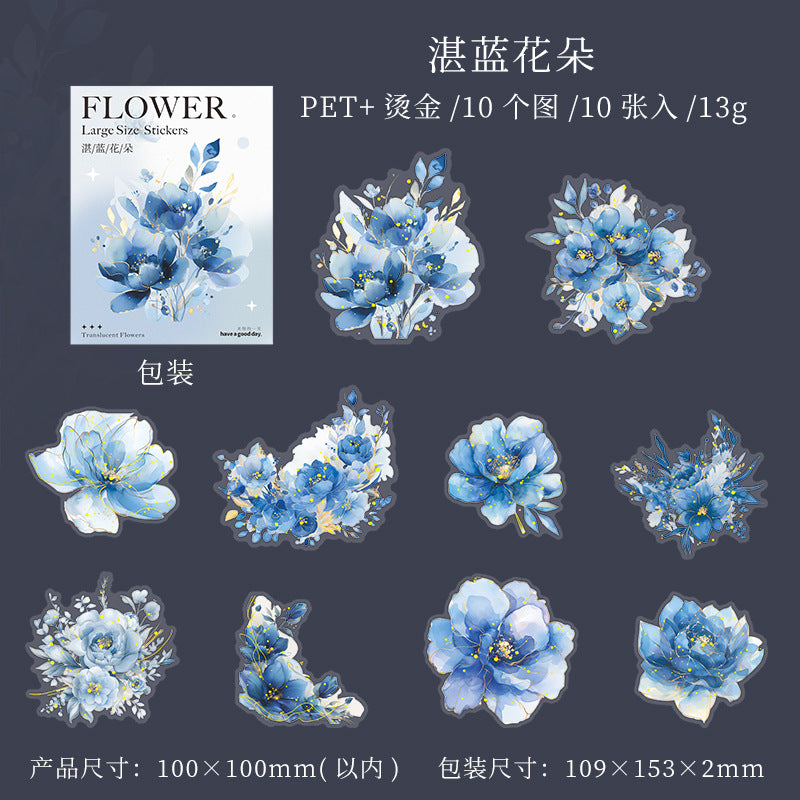 10 Pcs Large Size Flower PET Stickers BYHM