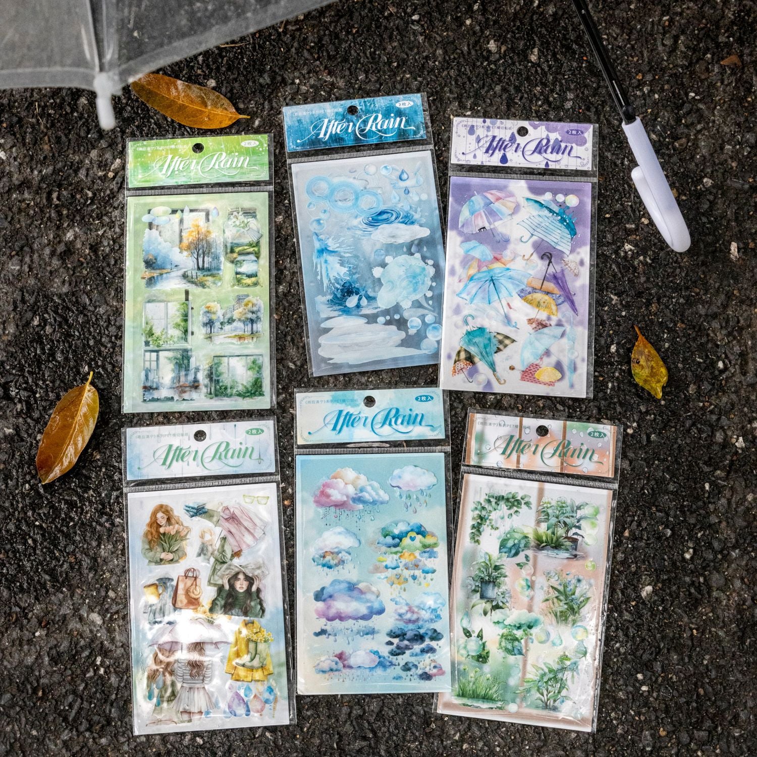 2 Sheets Rainny Theme PET Stickers YHQN