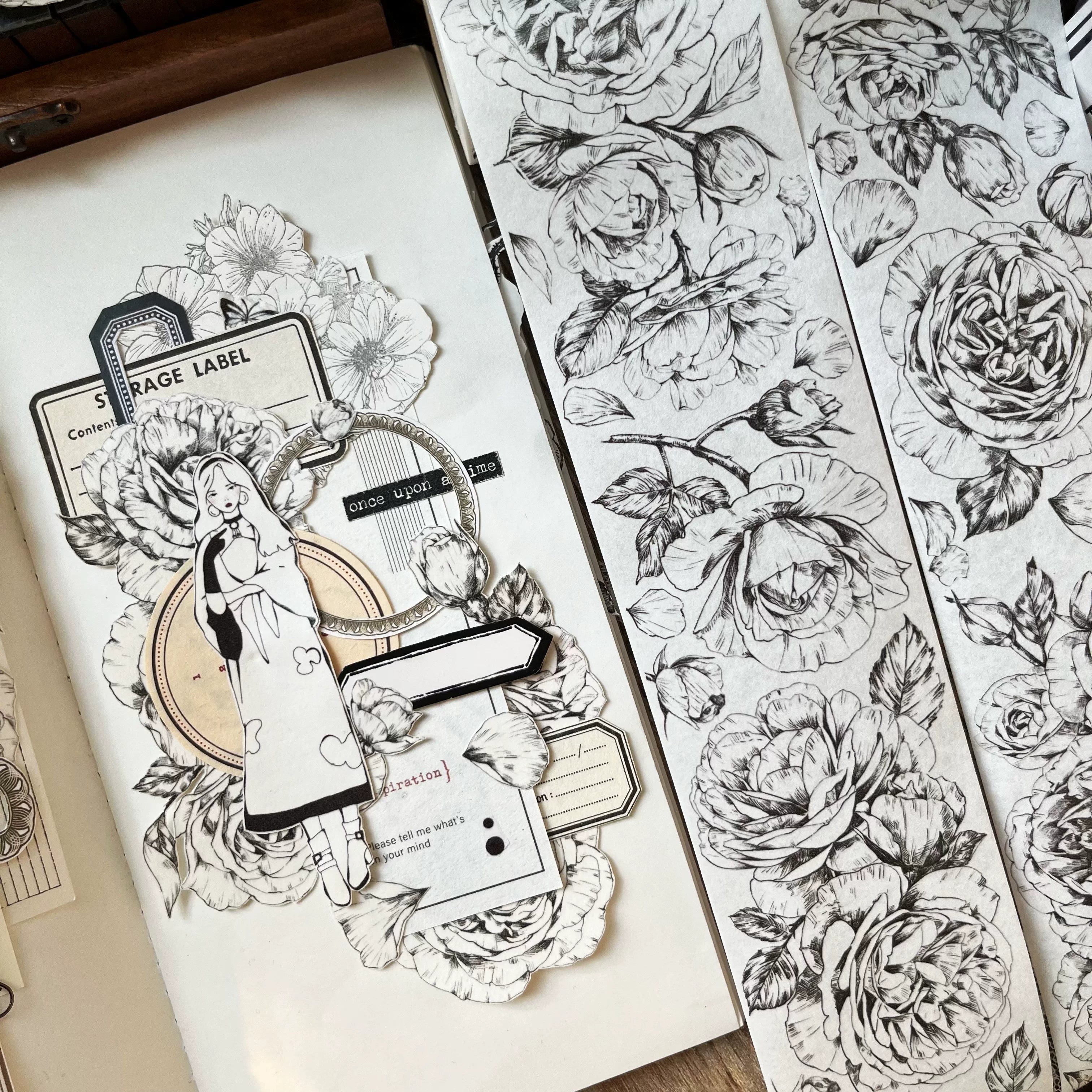 Floral Decorative Tape Rolls- Monochrome