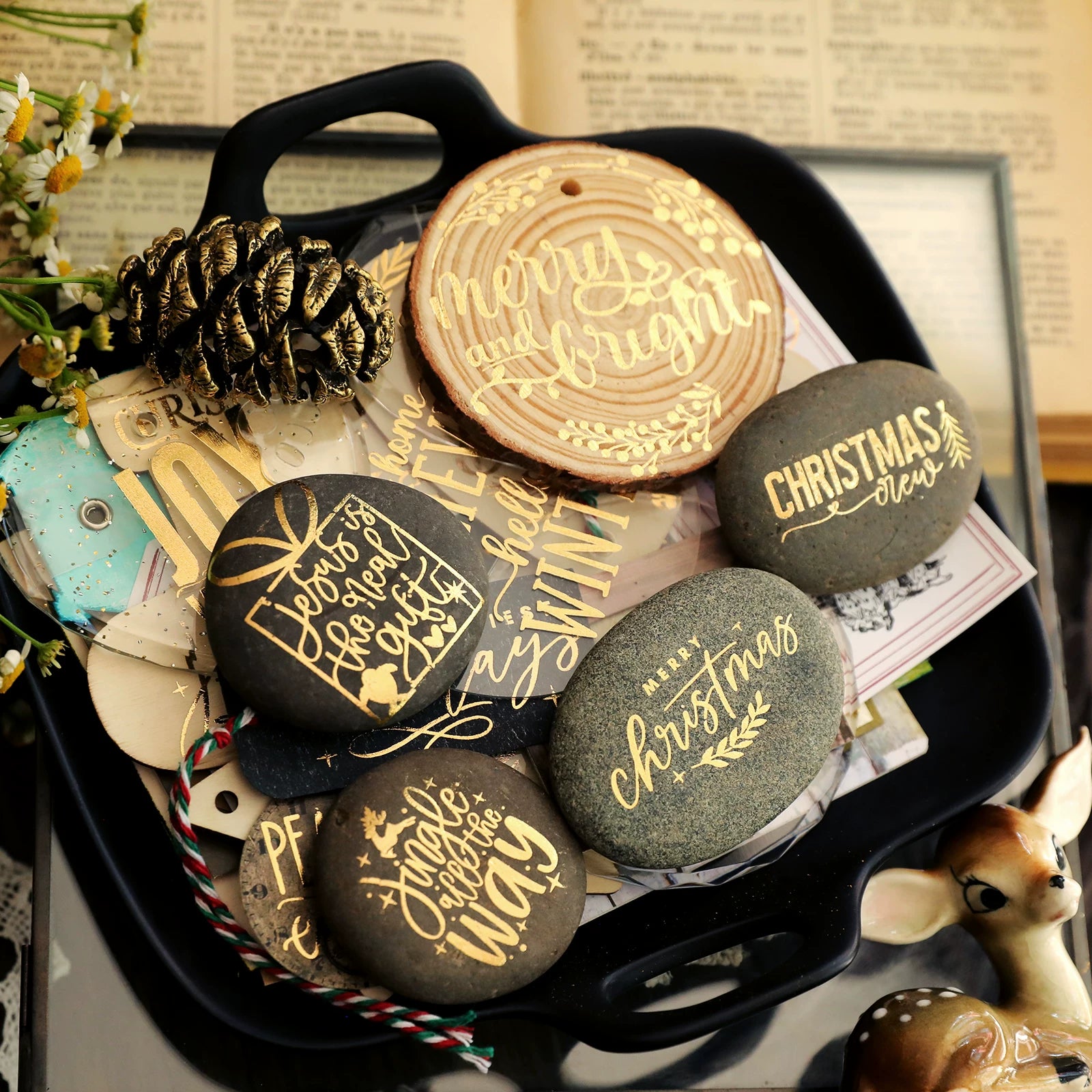 Gold Foil Rub On Stickers - Christmas