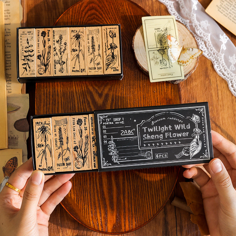 6 Pcs Botanical Wooden Stamp Set FHTY