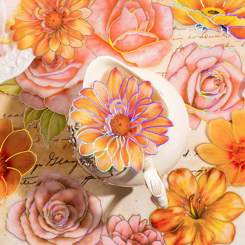 10 Pcs Gliter Flower PET Stickers FHSK