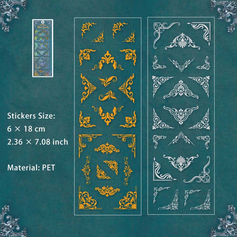 2 Sheets Glitter Corner PET Stickers ODMJ