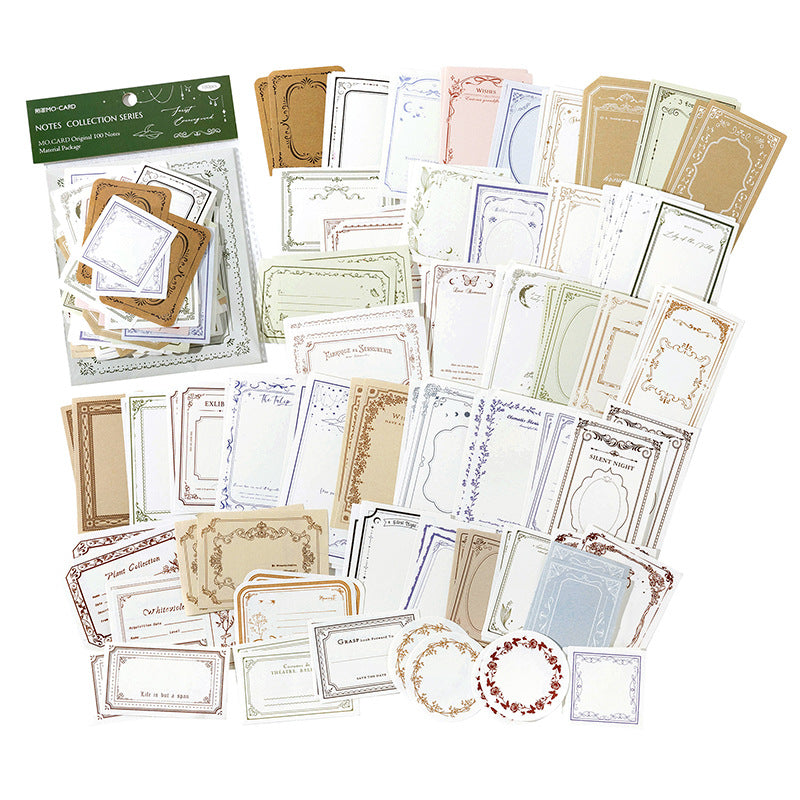 100 Pcs Vintage European Frame & Script Label Paper Pack