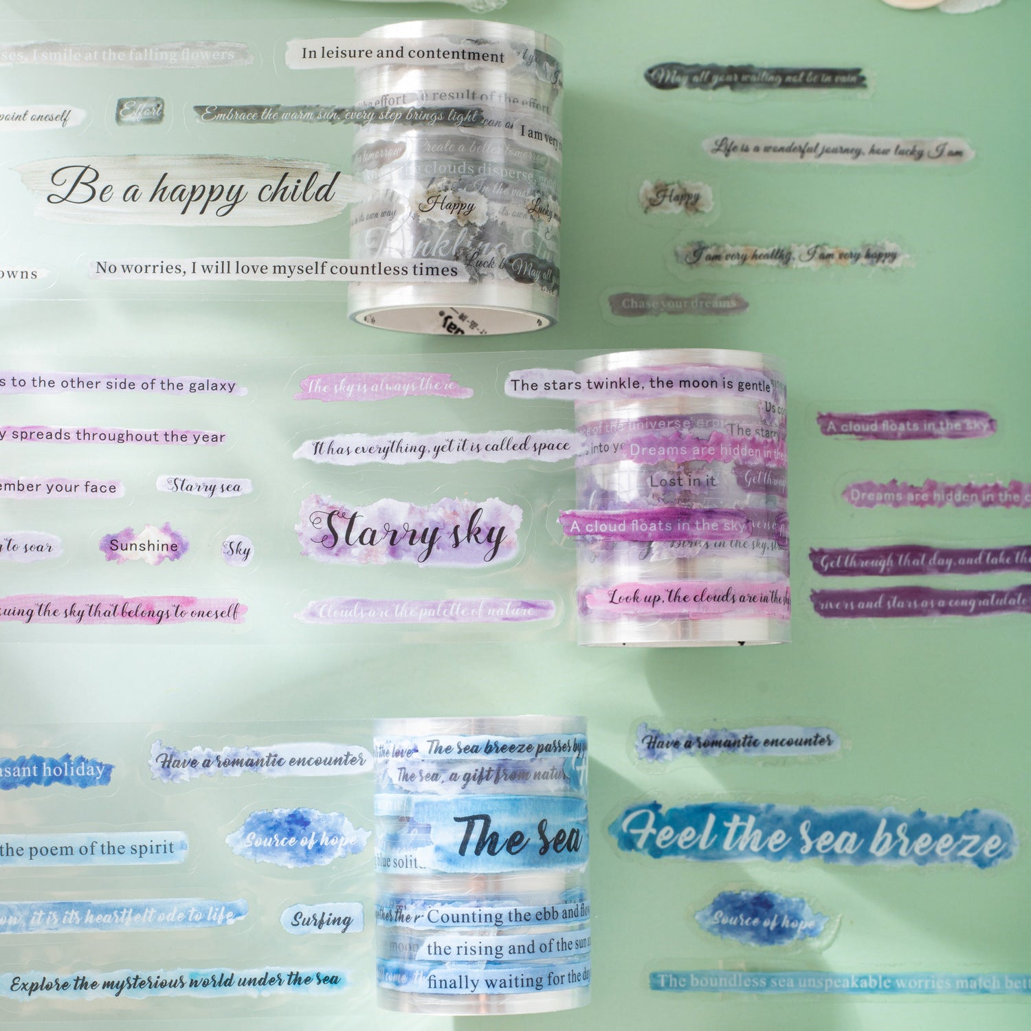 1 Roll Watercolor Quote PET Stickers Tape XBWSC
