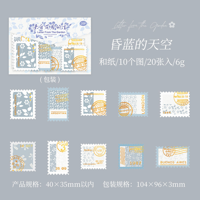 20 Pcs Floral Postage Stamp Stickers LZHY