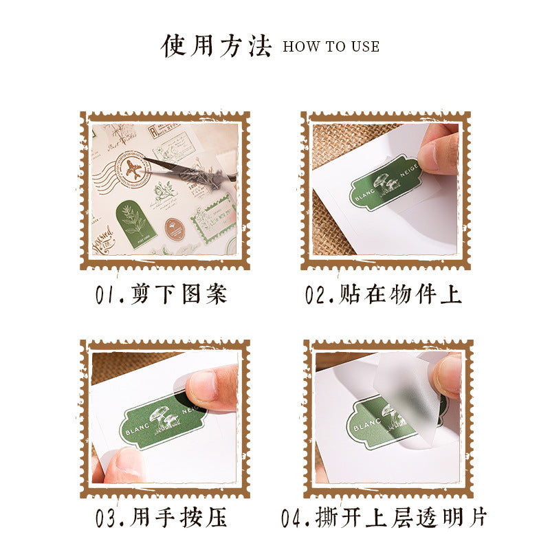 2 Sheets Botanical Post Stamp Transfer Stickers FGSJ