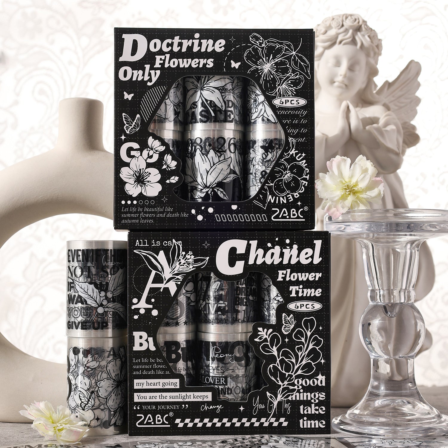 6 Rolls Vintage Floral Letter Number PET Tapes Set MBHJ