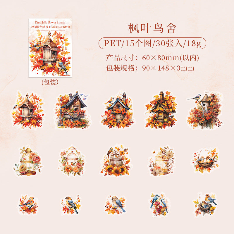 30 Pcs PET Bird Stickers NYHS