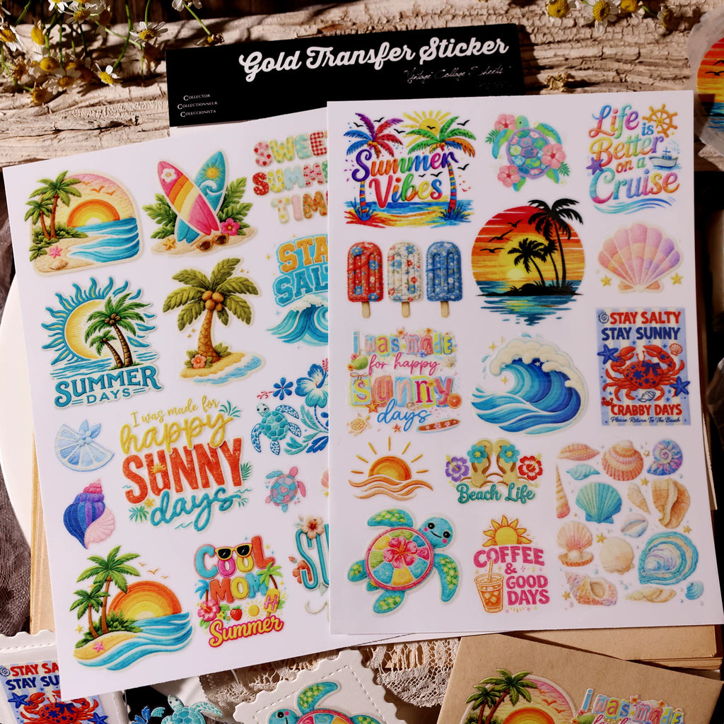 2 Sheets Waterproof Rub on Stickers - Summer Beach