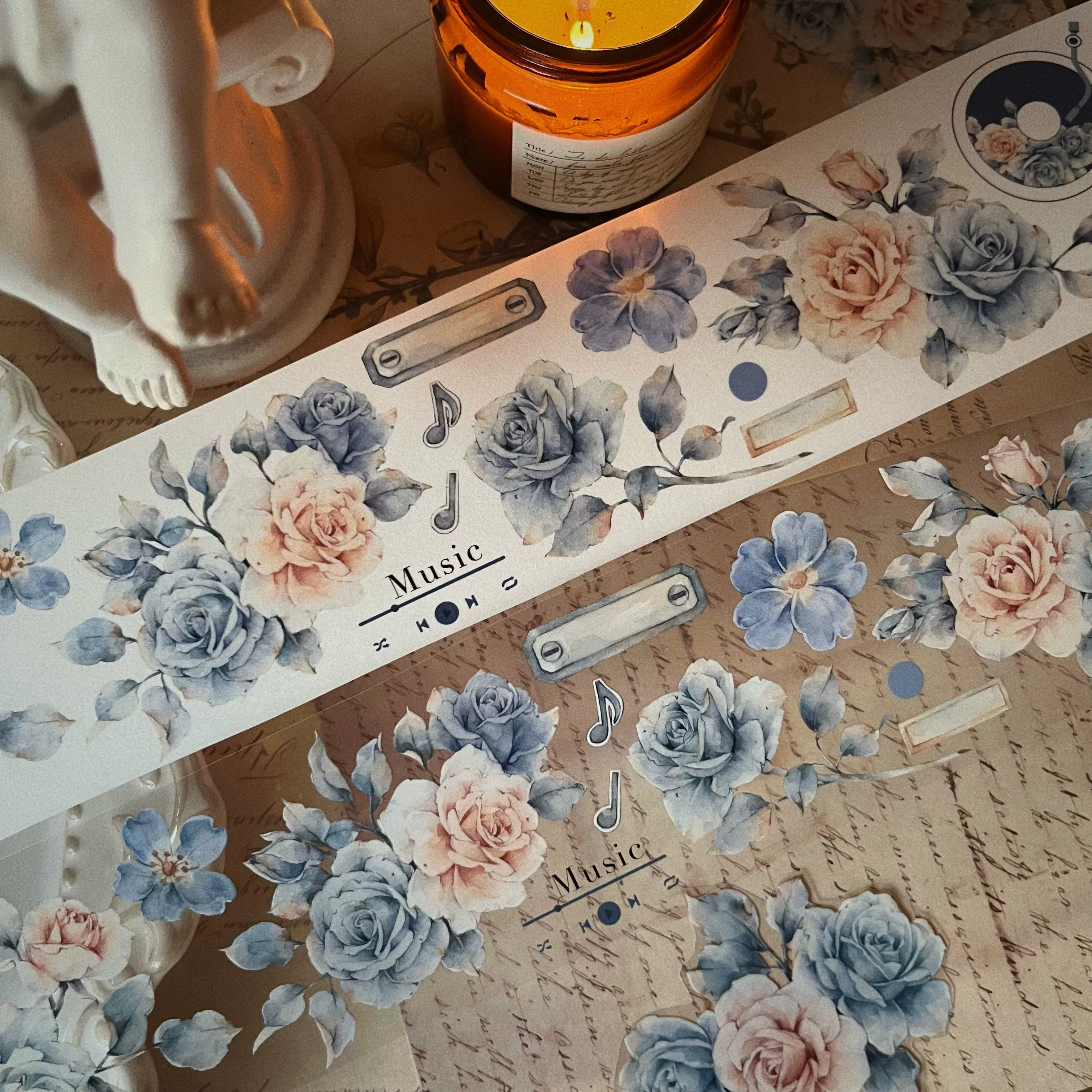 Floral Decorative Tape Rolls- Muted Blue Aura