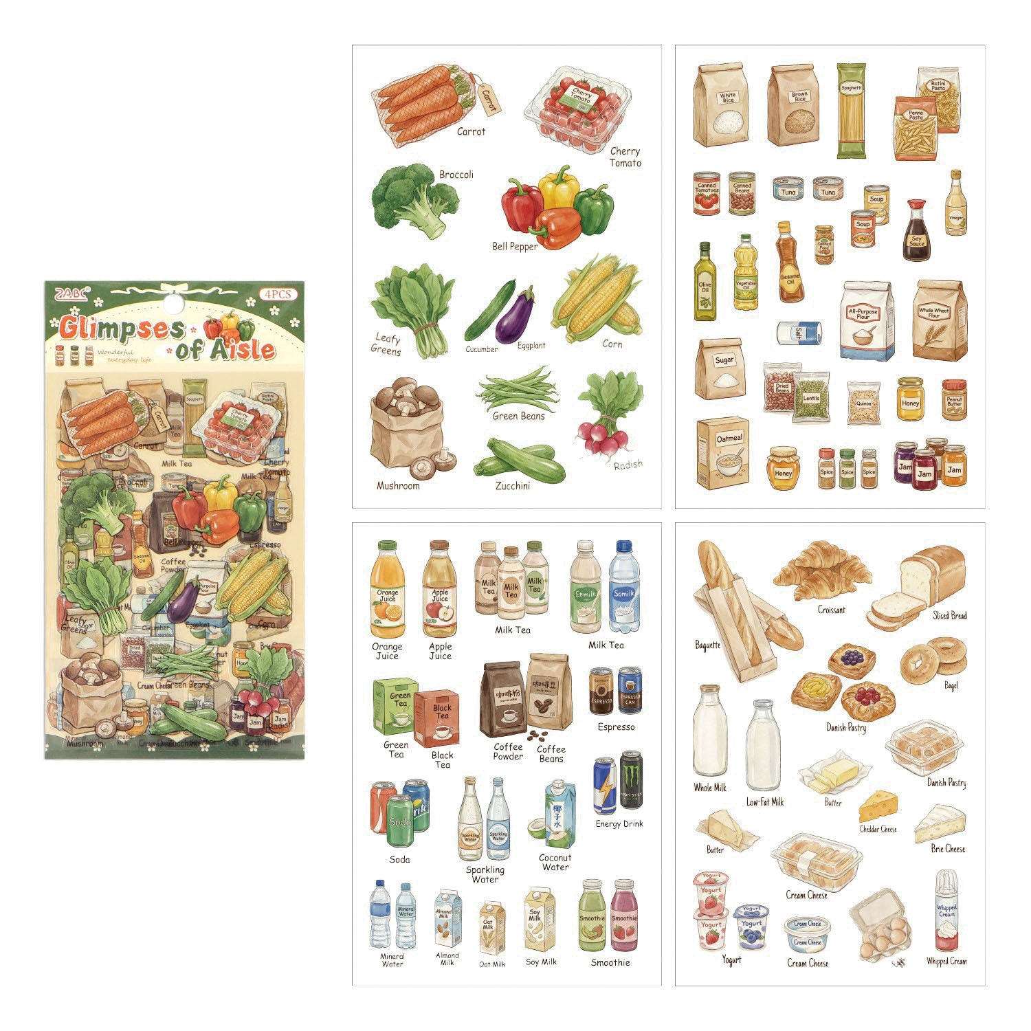 4 Pcs Everyday Journal PET Stickers - Diet