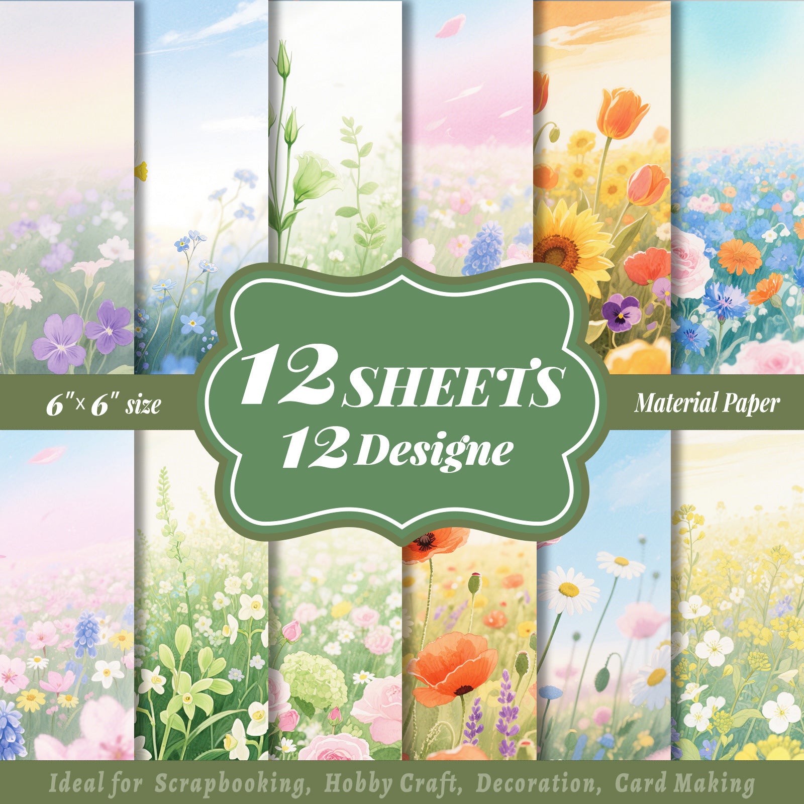6 inch Watercolor Flower Scrapbook Paper Pad PA949