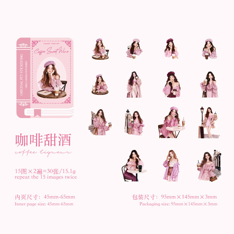 30 Pcs Fashion Girl PET Stickers SNSD