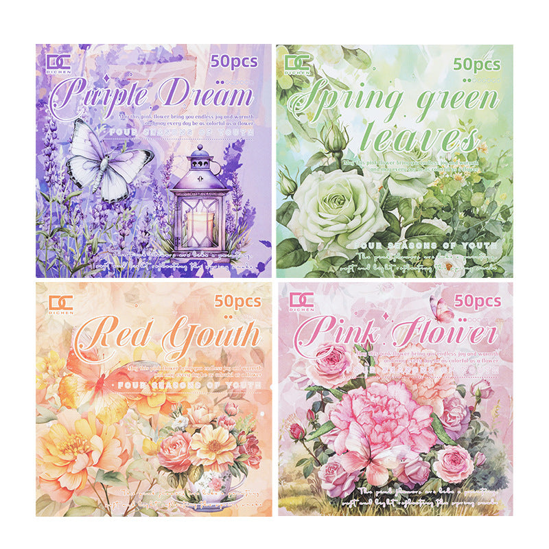 50 Pcs Floral Paper and Stickers Book FHSJ