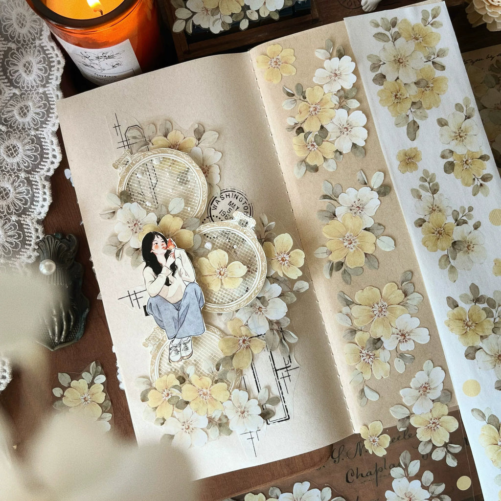 Floral Decorative Tape Rolls- Yellow Rosebush