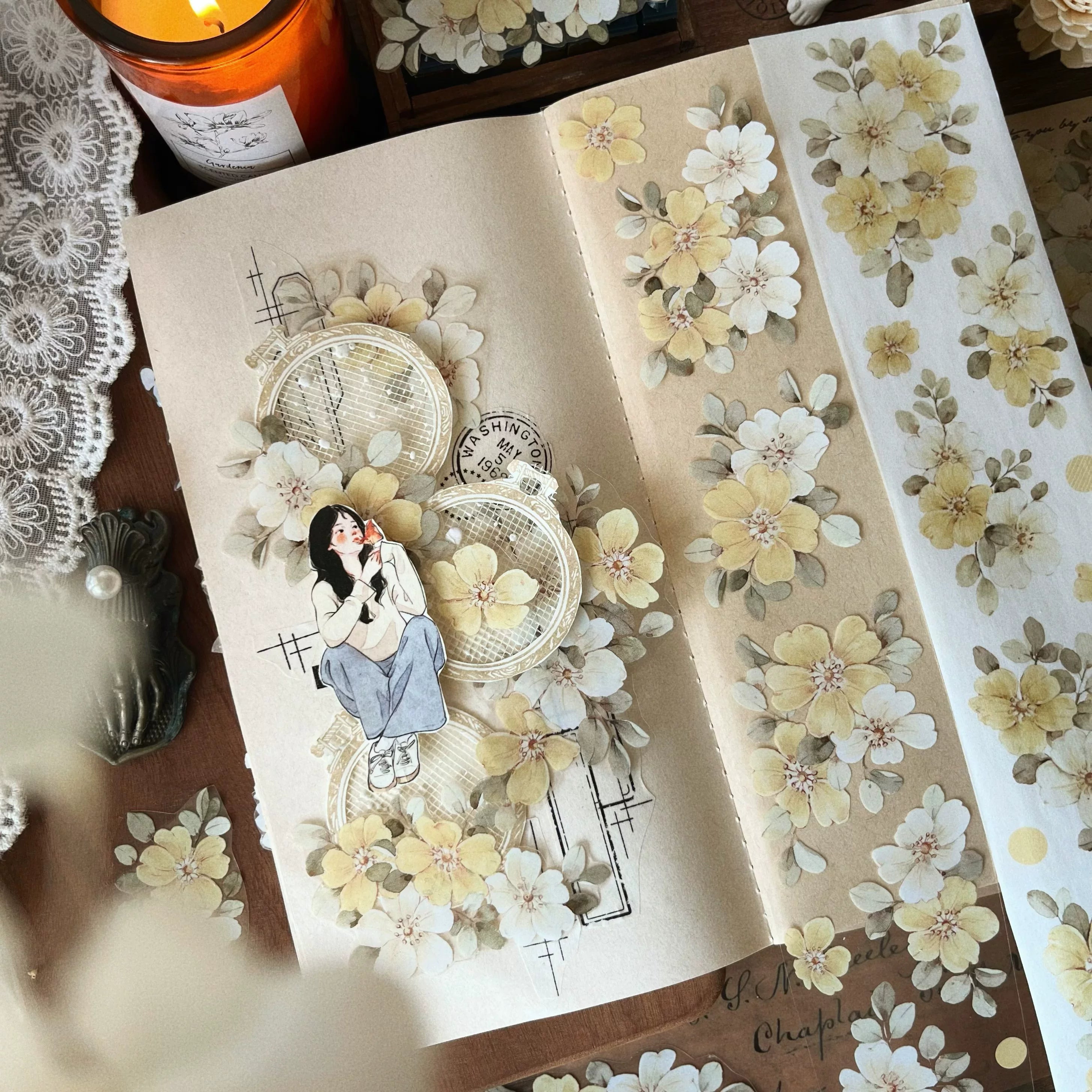 Floral Decorative Tape Rolls- Yellow Rosebush