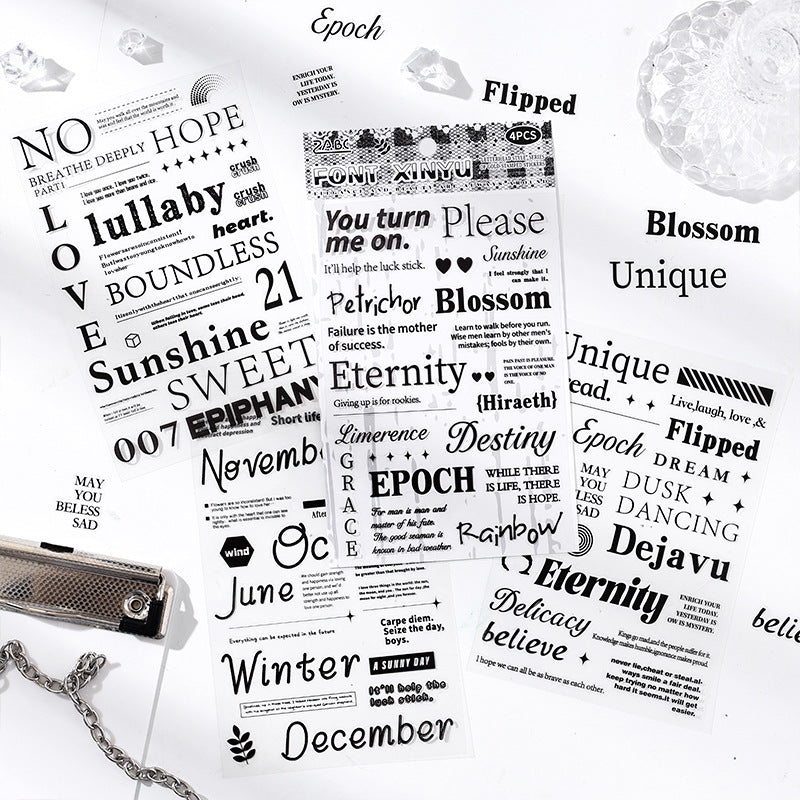 4 Sheets Quote Words PET Stickers CYYJ